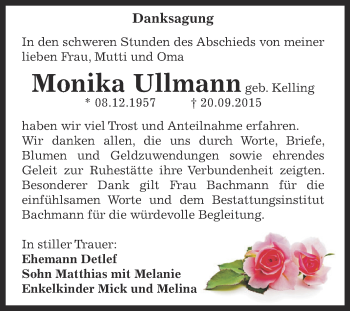 Traueranzeige von Monika Ullmann von WVG - Wochenspiegel Dessau / Köthen