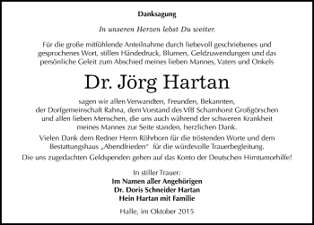 Traueranzeige von Jörg Hartan von Mitteldeutsche Zeitung Weißenfels