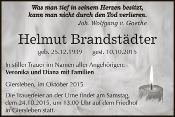 Traueranzeige von Helmut Brandstädter von Super Sonntag Aschersleben