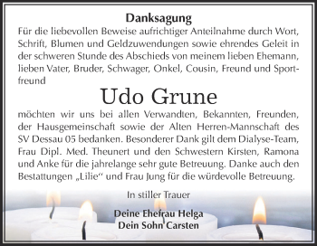 Traueranzeige von Udo Grune von WVG - Wochenspiegel Dessau / Köthen