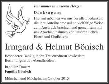 Traueranzeige von Irmgard und Helmut Bönisch von WVG - Wochenspiegel Merseburg