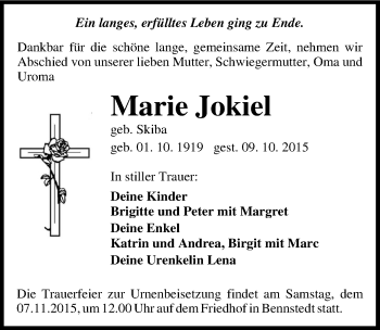 Traueranzeige von Marie Jokiel von Mitteldeutsche Zeitung Halle/Saalkreis