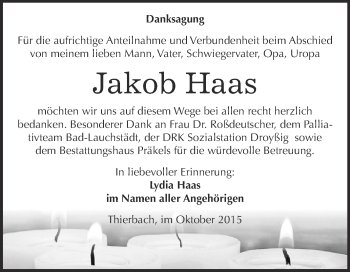 Traueranzeige von Jakob Haas von Super Sonntag Zeitz