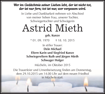 Traueranzeige von Astrid Mieth von WVG - Wochenspiegel Merseburg