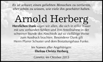 Traueranzeige von Arnold Herberg von Mitteldeutsche Zeitung Halle/Saalkreis