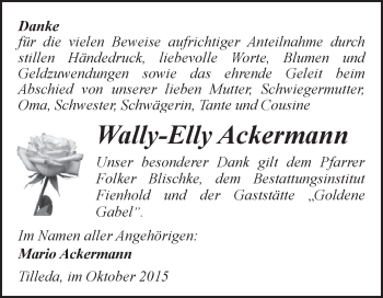 Traueranzeige von Wally-Elly Ackermann von WVG - Wochenspiegel SGH