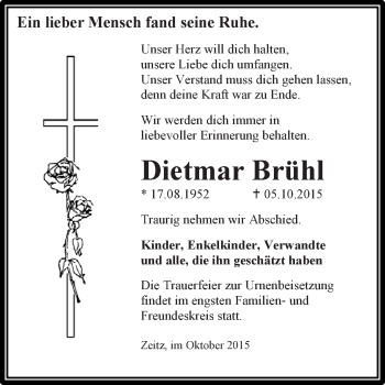 Traueranzeige von Dietmar Brühl von Super Sonntag Zeitz
