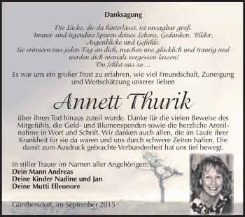 Traueranzeige von Annett Thurik von WVG - Wochenspiegel Merseburg