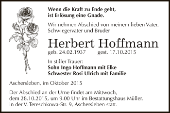 Traueranzeige von Herbert Hoffmann von Super Sonntag Aschersleben