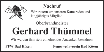 Traueranzeige von Gerhard Thümmel von WVG - Wochenspiegel NMB / WSF / ZTZ