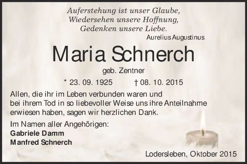 Traueranzeige für Maria Schnerch vom 31.10.2015 aus WVG - Wochenspiegel Merseburg