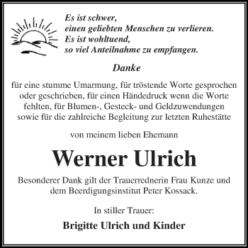 Traueranzeige von Werner Ulrich von WVG - Wochenspiegel Dessau / Köthen