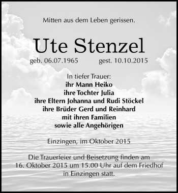 Traueranzeige von Ute Stenzel von Mitteldeutsche Zeitung Sangerhausen