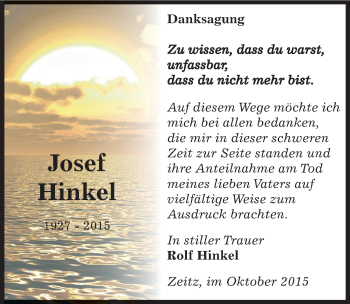 Traueranzeige von Josef Hinkel von Mitteldeutsche Zeitung Zeitz