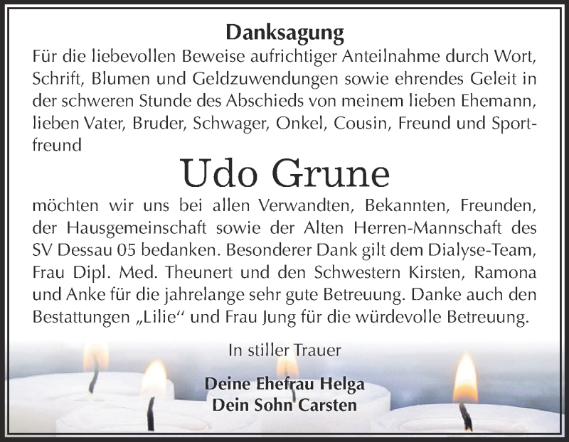  Traueranzeige für Udo Grune vom 24.10.2015 aus WVG - Wochenspiegel Dessau / Köthen