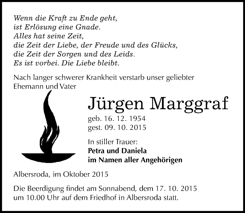  Traueranzeige für Jürgen Marggraf vom 13.10.2015 aus Mitteldeutsche Zeitung Merseburg/Querfurt