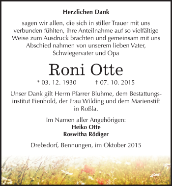 Traueranzeige von Roni Otte von Mitteldeutsche Zeitung Sangerhausen