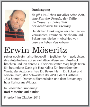 Traueranzeige von Erwin Möseritz von Mitteldeutsche Zeitung Mansfelder Land