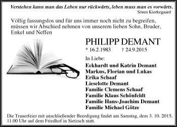 Traueranzeige von Philipp Demant von Mitteldeutsche Zeitung Halle/Saalkreis