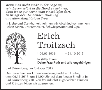 Traueranzeige von Erich Troitzsch von Super Sonntag Merseburg