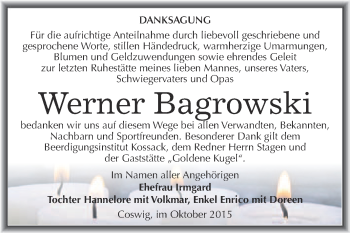 Traueranzeige von Werner Bagrowski von Super Sonntag Wittenberg