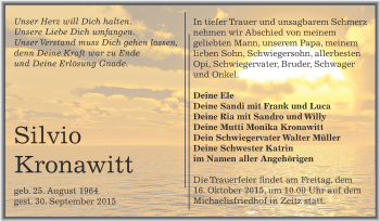 Traueranzeige von Silvio Kronawitt von Super Sonntag Zeitz