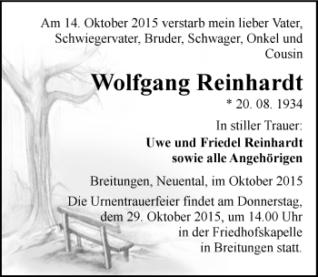 Traueranzeige von Wolfgang Reinhardt von Mitteldeutsche Zeitung Sangerhausen