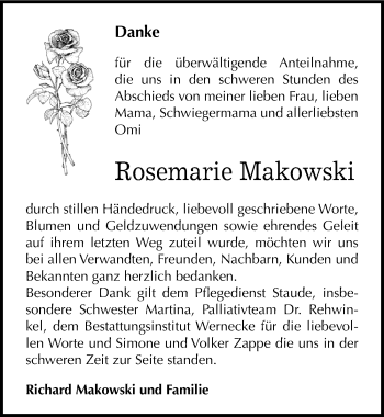 Traueranzeige von Rosemarie Makowski von Mitteldeutsche Zeitung Bernburg