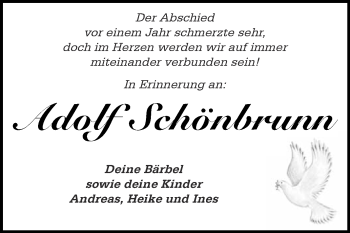 Traueranzeige von Adolf Schönbrunn von Super Sonntag Quedlinburg