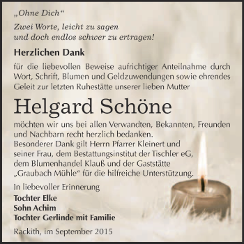 Traueranzeige von Helgard Schöne von WVG - Wochenspiegel Wittenberg
