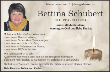 Traueranzeige von Bettina Schubert von Super Sonntag Wittenberg
