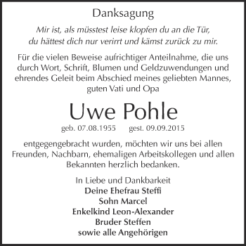 Traueranzeige von Uwe Pohle von Super Sonntag Zeitz