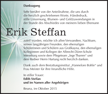 Traueranzeige von Erik Steffan von Mitteldeutsche Zeitung Merseburg/Querfurt