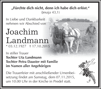 Traueranzeige von Joachim Landmann von Super Sonntag Zeitz