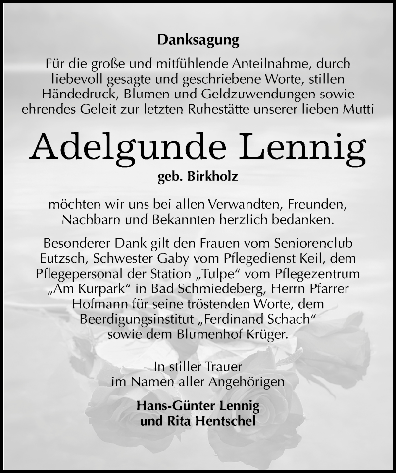  Traueranzeige für Adelgunde Lennig vom 10.10.2015 aus Mitteldeutsche Zeitung Wittenberg