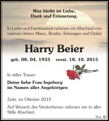 Traueranzeige von Harry Beier von Super Sonntag Zeitz