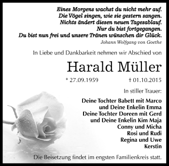Traueranzeige von Harald Müller von Mitteldeutsche Zeitung Dessau-Roßlau