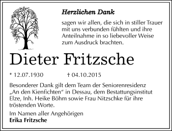 Traueranzeige von Dieter Fritzsche von Mitteldeutsche Zeitung Dessau-Roßlau