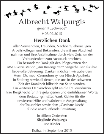 Traueranzeige von Albrecht Walpurgis von Super Sonntag SGH Mansf. Land