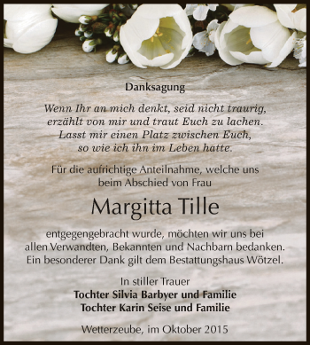 Traueranzeige von Margitta Tille von Super Sonntag Zeitz