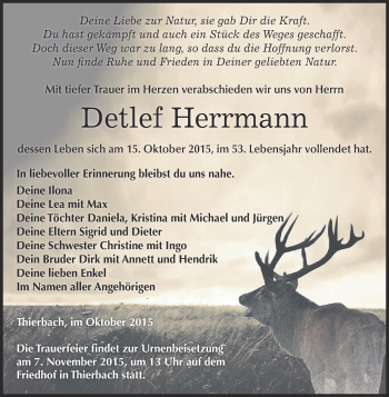 Traueranzeige von Detlef Herrmann von Super Sonntag Zeitz