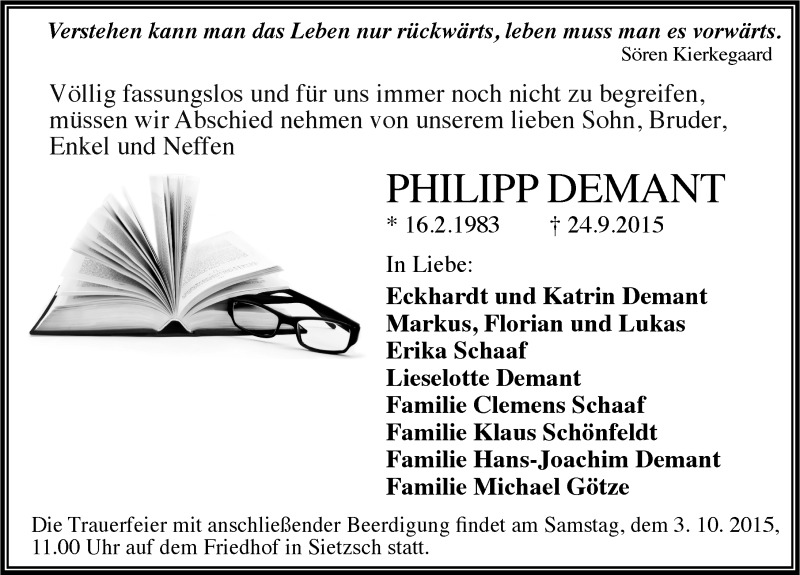  Traueranzeige für Philipp Demant vom 01.10.2015 aus Mitteldeutsche Zeitung Halle/Saalkreis
