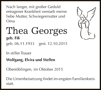 Traueranzeige von Thea Georges von Super Sonntag SGH Mansf. Land