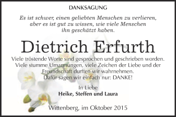 Traueranzeige von Dietrich Erfurth von Super Sonntag Wittenberg