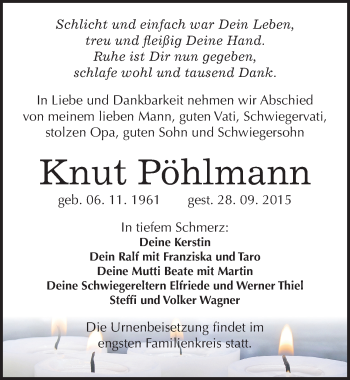 Traueranzeige von Knut Pöhlmann von Mitteldeutsche Zeitung Halle/Saalkreis