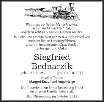 Traueranzeige von Siegfried Bednarzik von Mitteldeutsche Zeitung Merseburg/Querfurt