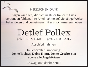 Traueranzeige von Detlef Pollex von Mitteldeutsche Zeitung Wittenberg