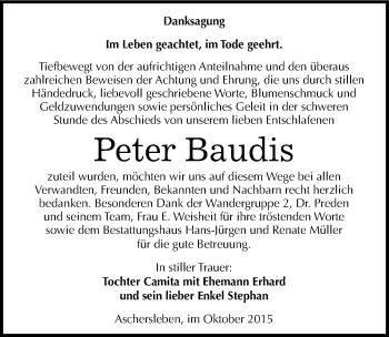 Traueranzeige von Peter Baudis von Mitteldeutsche Zeitung Aschersleben