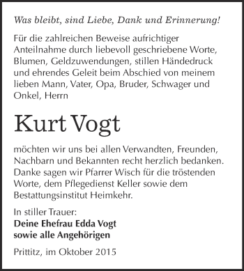 Traueranzeige von Kurt Vogt von WVG - Wochenspiegel NMB / WSF / ZTZ