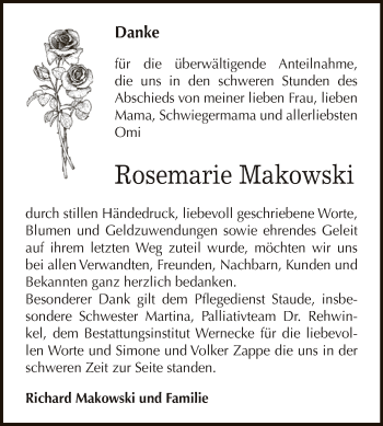 Traueranzeige von Rosemarie Makowski von Super Sonntag Bernburg
